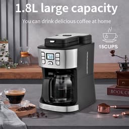 Volledig Automatische Koffiezetter - Bonen tot Koffie - Verse Koffie Maken - 24 Uur Programmeerbaar - 1.8 Liter Capaciteit — thumbnail 2