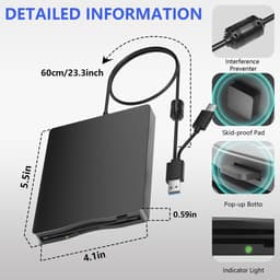 Externe Floppy Drive - 3.5 Inch Lezer - Oude Data Lezen - USB Type-C Connectie - 19x17x4 cm - Zwart — thumbnail 4