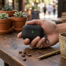 Luxe geribd hoesje voor oordopjes – Vertical Stripe design met sleutelhaak, geschikt voor AirPods 4 (Zwart) — thumbnail 2