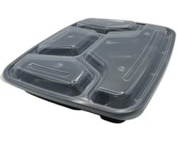 Magnetron bakjes met deksel 4 vak - 50 stuks Mealprep / Maaltijd bakjes - 1100ML (37 OZ) - Vershoudbakjes - Plastic bakjes - Diepvriesbakjes - Vaatwasbestendig - Zwart - Recyclebaar - Magnetronbakje - Microgolf - Food container with lid