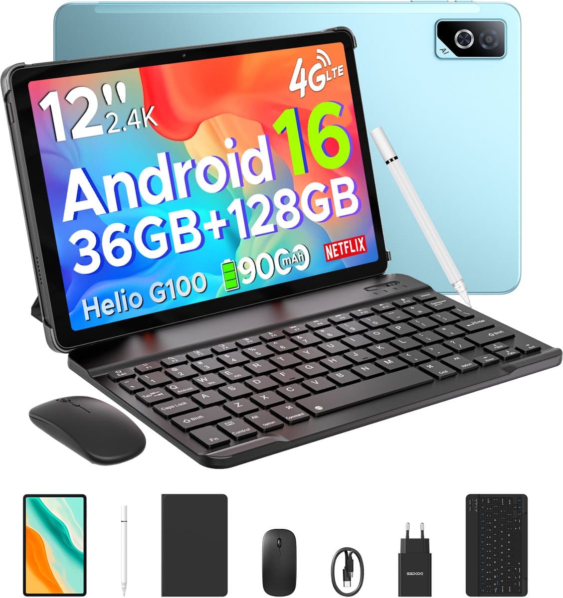 DOOGEE Tab G6 Pro VIP - Tablet - 36GB RAM + 128GB ROM (2TB/TF) - 9000mAh/18W - 12 inch 2.4K 90Hz - 4G LTE - Gemini AI - Helio G100 - 5G WiFi - Face ID - Dubbele luidsprekers - OTG - Met toetsenbord, muis, leren tas en pen — afbeelding 1