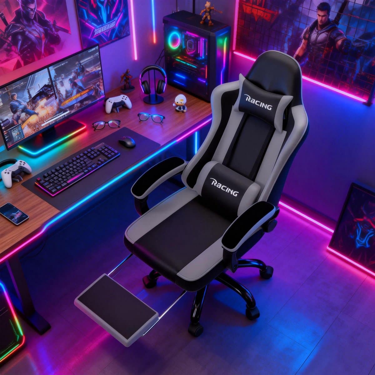 Elekiatech Gaming Stoel - Gamestoel mit 90°-170° Rugleuning - Gaming Chair met Inklapbare Voetensteun - Game Stoel met Zachte Armleuningen - Max. Draagvermogen 150 kg — afbeelding 1