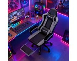 Elekiatech Gaming Stoel - Gamestoel mit 90°-170° Rugleuning - Gaming Chair met Inklapbare Voetensteun - Game Stoel met Zachte Armleuningen - Max. Draagvermogen 150 kg