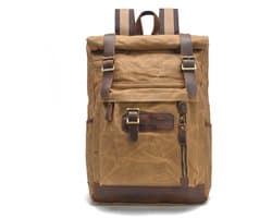 DE LAMASSU® Vintage Canvas Rugzak 16 inch – Unisex Laptop Rugzak 20-35L – Outdoor & Reis Backpack met Leren Details