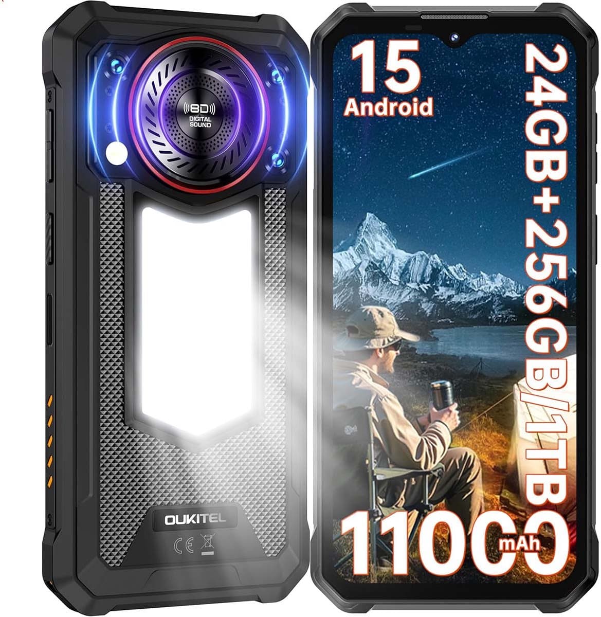 Robuuste Smartphone OUKITEL WP53 Pro - 24GB RAM - 128GB ROM - 11000 mAh 18W - 6,52 inch HD+ scherm - IP68/IP69K Outdoor onbreekbare Telefoon - Dual SIM 4G - Android 15 - 50MP Camera - Luidspreker 128 dB - Zwart — afbeelding 1