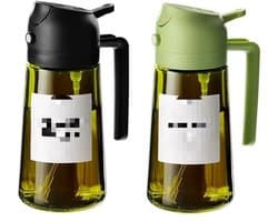 Keuken huishoudelijke spuit-en-giet 2-in-1 oliekan, oliefles, eetbare oliecontainer, grote capaciteit, olijfolieverdeler en oliesprayfles - 16 oz/470 ml, lichtbestendige oliekan, geschikt voor keuken, airfryer, koken, salades en barbecue, stijl 1