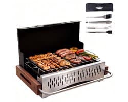Homavo opvouwbare houtskoolgrill, 38.15*20.95cm, compacte houtskoolbarbecue voor buiten, met gereedschapsset, geschikt voor kamperen, picknicken, tuin, voor 1-4 personen