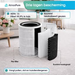 AtmosPure® HEPA 13 filter voor de CleanAir Luchtreiniger - 3-Laags - Actief Koolstoffilter — thumbnail 4