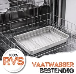 Braadslede met Afkoelrooster 304 RVS - 26,4 x 20,5 x 3 cm – Bakplaat voor Oven, BBQ & Airfryer – Zilver — thumbnail 8
