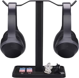 Hoofdtelefoon Standaard - Headset Houder - Bureau Organisatie - Dubbele Hanger - 17x11x27cm - Zwart — thumbnail 1