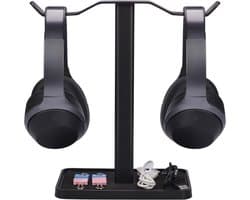 Hoofdtelefoon Standaard - Headset Houder - Bureau Organisatie - Dubbele Hanger - 17x11x27cm - Zwart
