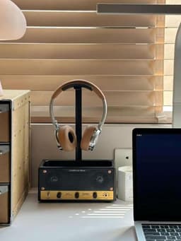 Hoofdtelefoon Standaard - Headset Houder - Bureau Organisatie - 2-in-1 Design - 18x6x8 cm - Zwart Goud — thumbnail 5