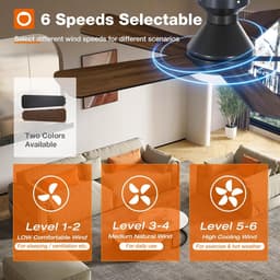 Plafondventilator Ø 132 cm met verlichting - zwart – stille ventilator – top kwaliteit - energie zuinig – met remote - ventilator voor laag plafond - 6 snelheden - warm wit licht - dimsysteem - zomer en winter stand – bruine ventilator — thumbnail 3