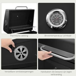 Rolu BBQ -Houtskool BBQ – Barbecue – BBQ Met Wielen – Grillrooster 55 x 36 CM – Inclusief Thermometer – Zijtafel – Aslade Voor Schoonmaak — thumbnail 3
