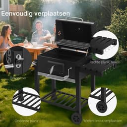 Rolu BBQ -Houtskool BBQ – Barbecue – BBQ Met Wielen – Grillrooster 55 x 36 CM – Inclusief Thermometer – Zijtafel – Aslade Voor Schoonmaak — thumbnail 2