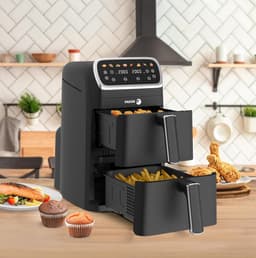 Heteluchtfriteuse Dubbele Mand - Airfryer Keukenapparaat - Gezond Koken - Dubbele Capaciteit 8L - 30x46x48cm - Zwart — thumbnail 3