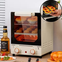 Airfryer - Heteluchtfriteuse - Broodrooster Oven - Keukenapparaten - met Voetkussens - Handgreep - Bak - Gegalvaniseerd binnenpaneel - Glazen deur - Jaloezie - 12L - 220V - 70-250 ℃ - 0-60 min Timingknop - Beige — thumbnail 1