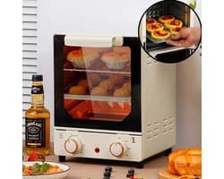 Airfryer - Heteluchtfriteuse - Broodrooster Oven - Keukenapparaten - met Voetkussens - Handgreep - Bak - Gegalvaniseerd binnenpaneel - Glazen deur - Jaloezie - 12L - 220V - 70-250 ℃ - 0-60 min Timingknop - Beige