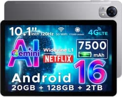 DOOGEE Tab G5 - Tablet - 20GB + 128GB (2TB TF) - 4G LTE - Android 16 - 10 inth 120Hz IPS HD - Unisoc T7200 - 7500mAh - 2 Lautsprecher - Widevine L1 - Face ID - GPS - Grijs