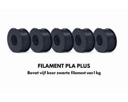 5x 1KG Zwarte Filament PLA+ 3D Printer Filament 1.75mm – Hoogwaardig 3D Printing Filament, Extra Sterk en Flexibel, Anti-Warp, Glanzend, Compatibel met FDM Printers, Print Zonder Problemen