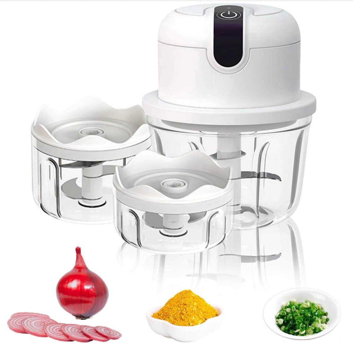 Elektrische uienhakker-Hakmolen-Uiensnijder-USB oplaadbaar-met 3 mengbekers 100/250/350 ml-Knoflookhakker-voor Vlees Uien Fruit groente-kitchenaid — afbeelding 1