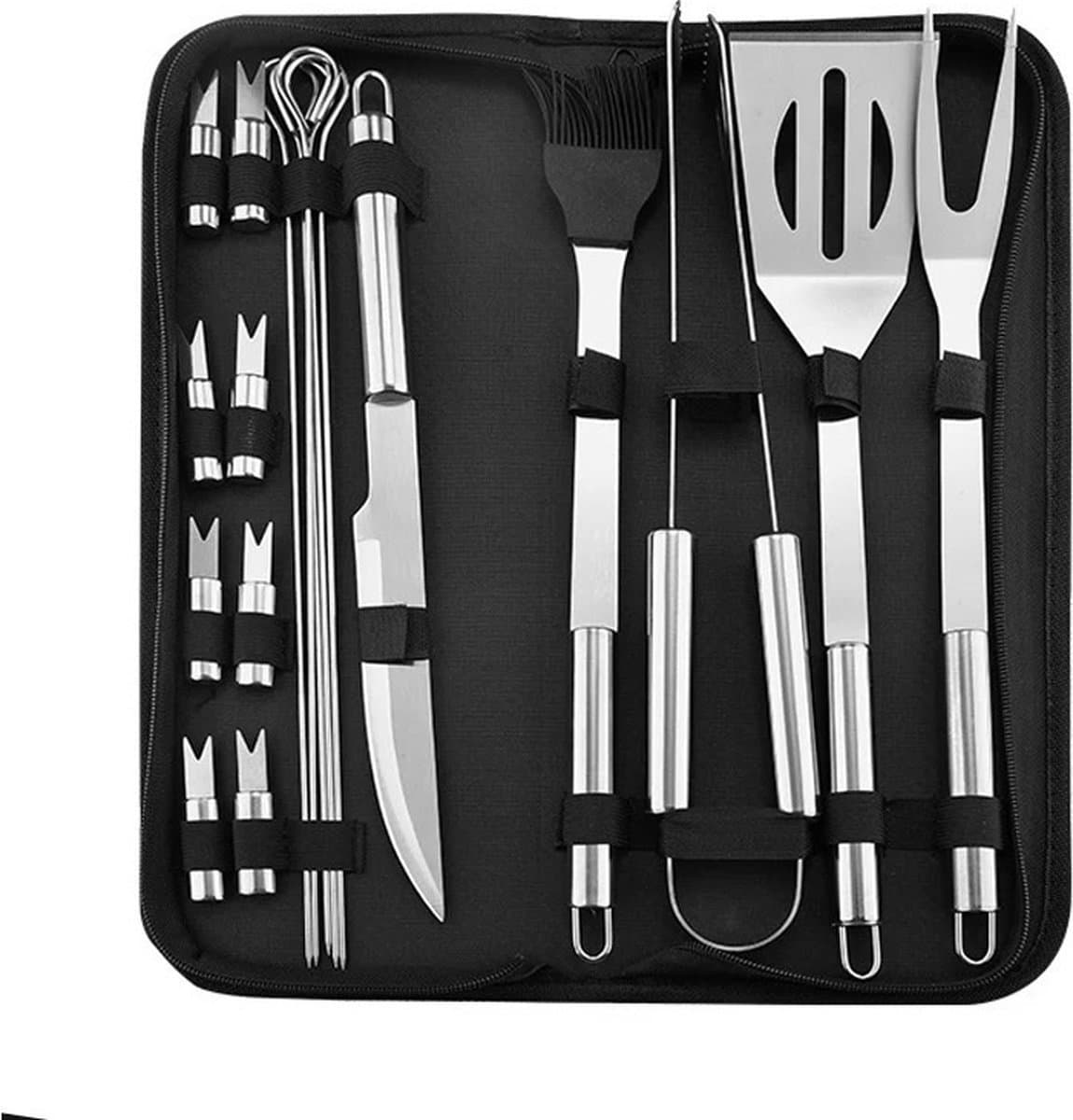 BBQ Accessoires Set 18-delig – Luxe RVS Barbecue Gereedschap met Draagtas -Barbecue Accessoires - Complete Grill Set met Spatel, Vleesmes, Vleesvork, Spiesen & Maïshouders — afbeelding 1