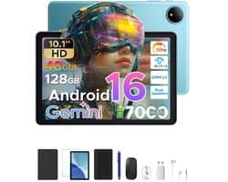 POCKAM P10 TAB - Tablet - 10,1 inch HD 90 Hz IPS - Android 16 - 48 GB RAM (8+40 GB) + 128 GB ROM - 7000 mAh - Quad-Core T310 - Dubbele luidsprekers - Volledige accessoirebundel met toetsenbord en stylus