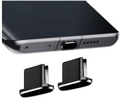 USB-C Stofdichte Plug Dopje voor Smartphone / iPad / Tablet / Macbook / Laptop (2-Pack) - Kapje voor USB-C Apparaten tegen Stof en Vuil Zwart