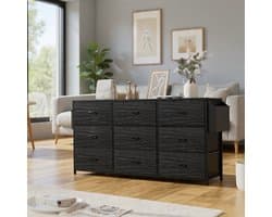 LuxeVista TV ladekast met 9 stoffen lade & bovenhaken - Grote TV standaard voor 43-60 inch televisies - Opbergkast met Labelkaarten en Zijzak - Woonkamer, Hal & Slaapkamer - Casa Serena