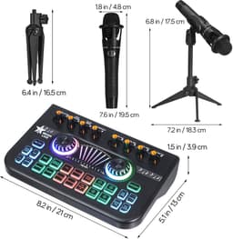 Professionele Audio Mixer Soundboard – 2-in-1 Podcast Set met Dubbele Microfoons & Voice Changer – Live Soundkaart voor Streaming, Gaming & DJ – Compatibel met PC & Telefoon — thumbnail 5