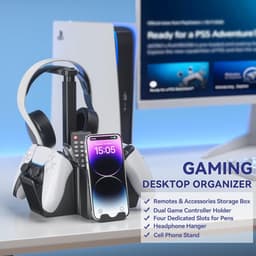 Dual Controller Houder met Headset Stand – Gaming Bureau Organizer met Telefoonhouder – Standaard voor Controllers en Gaming Accessoires — thumbnail 3