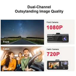 Dashcam voor in de auto met dubbele opnamefunctie voor en achter | Camera aan de voorzijde 1080P & ingebouwde camera 720P, 170° groothoek, nachtzicht, compacte dashcam, geschikt voor auto's, 24-uurs parkeerbewaking, — thumbnail 4
