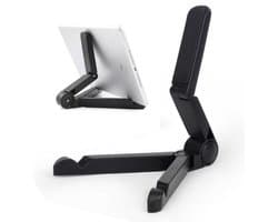 Tablethouder - Inklapbaar en verstelbaar - Tablet / E-reader standaard - Compacte stand - Universeel - Zwart - Klein op te vouwen - Jonyx
