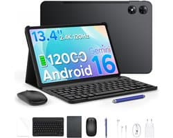POCKAM P13 Pro - Tablet - Tablets - 12 GB RAM + 256 GB ROM (2 TB/TF) - 13,4 inch FHD+120 Hz - Android 16 - UNISOC T7280 - 12000 mAh/18W - 4G LTE - Wi-Fi 5 - Bluetooth 5.0 - Inclusief toetsenbord, muis, Stylus en hoesje - Dubbele luidsprekers - Zwart