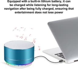 Oneay Mini draadloze speaker, draagbare Bluetooth-speaker met HD-geluid, 4 uur speeltijd, ingebouwde microfoon, TF-kaartsleuf, FM-radio en ledverlichting voor thuis en op reis - Blauw — thumbnail 5