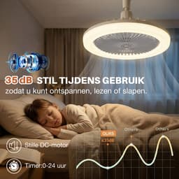 MUPOO Plafond ventilator met LED verlichting E27 Fitting met 360° Draaibaar -APP & Afstandsbediening - 3 Snelheden & Dimbaar - Mini Ventilatorlamp Ø 25cm- lamp ventilator plafond Voor Kinderkamer,Garage & Keuken -Grijs — thumbnail 4