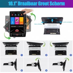 ESSGOO 1DIN Autoradio auto met 10,1 Inch 360° draaibaar scherm - autoradio geschikt voor CarPlay en Android auto - Android 15 4 + 64 GB - Bluetooth FM RDS - multimediaspeler - 12LED-achteruitrijcamera - microfoon — thumbnail 3