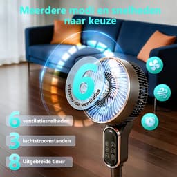 Staande ventilator 50W - Statiefventilator met 6 Snelheden en 3 Modi - Vloerventilator met met Afstandsbediening - Stille Ventilator in Hoogte Verstelbaar 90 tot 110 cm - Timer - Kantelbaar en Oscillerend - 23dB - Donkerbruin — thumbnail 4