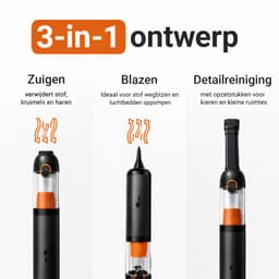Mondura® PowerClean Pro - Kruimeldief Snoerloos - Auto Stofzuiger - Handstofzuiger 3-in-1 – Mini Kruimelzuiger Voor Hondenharen – Air Duster – 6 Opzetstukken — thumbnail 5
