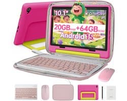Hotlight 10.1 Kindertablet – Android 15 Tablet met Toetsenbord – Rose Tablet Hoes Sleeve – Stylus - Muis – 20 GB RAM/64GB ROM - Ouderlijk Toezicht – Vanaf 3 Jaar