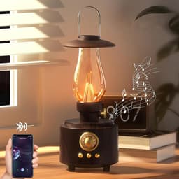 Vintage Petroleum Tafellamp met Bluetooth Luidspreker - Oneindig Dimbaar Oplaadbaar LED Licht voor Slaapkamer - IPX4 Waterdicht Nachtlampje voor Kamperen & Feest - Houtnerf - Woondecoratie Cadeau - 1 Stuk — thumbnail 1