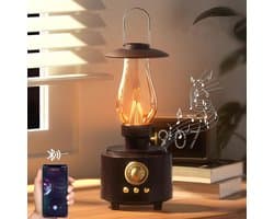 Vintage Petroleum Tafellamp met Bluetooth Luidspreker - Oneindig Dimbaar Oplaadbaar LED Licht voor Slaapkamer - IPX4 Waterdicht Nachtlampje voor Kamperen & Feest - Houtnerf - Woondecoratie Cadeau - 1 Stuk
