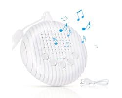 Draagbaar mini-slaapapparaat met witte ruis en 10 rustgevende en natuurlijke geluidseffecten, voorzien van een timer, geheugenfunctie en ruisonderdrukking. Geschikt voor op kantoor, thuis en op reis.