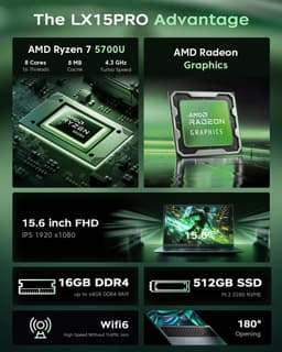ACEMAGIC LX15 Pro 15,6'' FHD-laptop - AMD Ryzen 7 5700U - 16 GB DDR4 RAM 512 GB SSD - Windows 11 Pro - Wifi 6 - Grijs — thumbnail 2