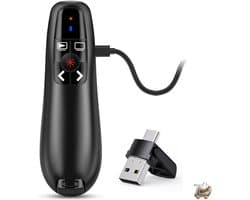 2-in-1 USB Type C Presenter Clicker - Draadloze 2.4GHz PPT Remote - Oplaadbare Presentatie Afstandsbediening - PowerPoint Slide Advancer - Voor Mac en Laptop - Compact en Ergonomisch