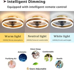 Plafondventilator met Verlichting en Afstandsbediening - Dimbare LED - 6 Snelheden - Stille Zolder/Slaapkamer Ventilator — thumbnail 3