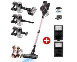 AG4200 Steelstofzuiger Draadloos – 2 Accu’s – 90 Min Stofzuigen – Krachtige Stofzuiger Zonder Zak – Geschikt voor Dierenharen – 2-in-1 Kruimeldief – Compact & Lichtgewicht – Rose Gold