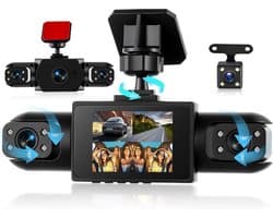 4-Kanaals Dashcam 360 Graden - 4x Full HD 1080p Camera Voor, Achter, Links, Rechts - 2 Inch LCD Scherm - Nachtzicht - Parkeermodus - Dashcamera voor Auto & Taxi - Zwart