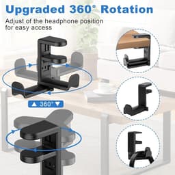 Headset houder voor bureau 360 graden draaibaar met kabelorganizer - zwart - gaming accessoire. — thumbnail 4