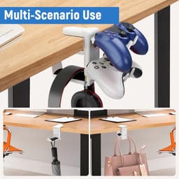 Hoofdtelefoonstandaard en controllerhouder met 360° draaibare functie, tafelbevestiging en kabelorganizer - universele gaming-accessoires - wit. — thumbnail 5